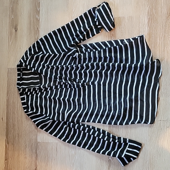 ANA sheer tunic stripe roll sleeve long sleeve blouse - Picture 1 of 9